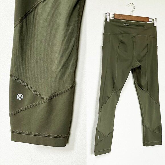 Lululemon Pace Rival Crop Full On Luxtreme Leggings Inseam 22 Dark Olive Green 4 - Picture 5 of 16